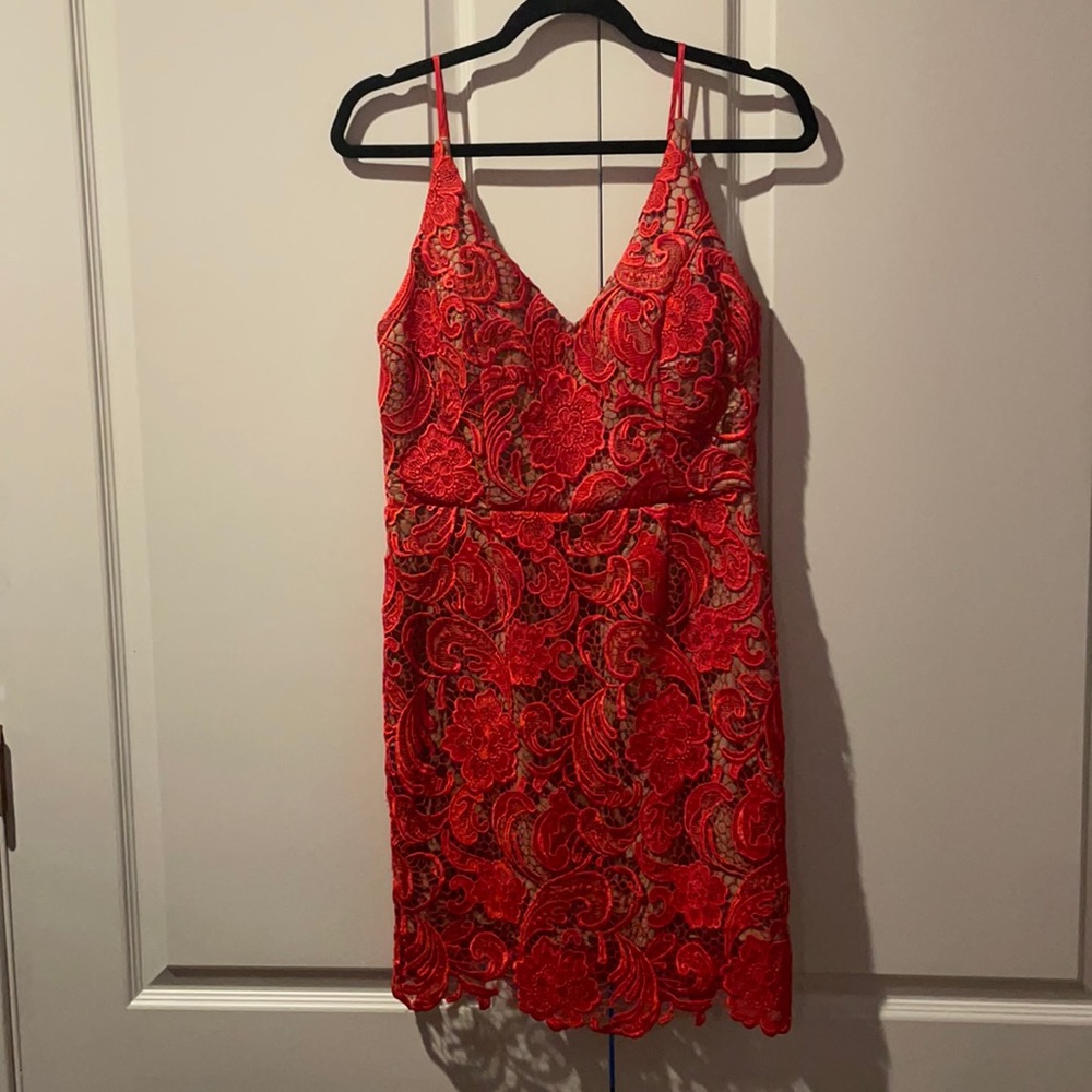 Red lace cocktail dress